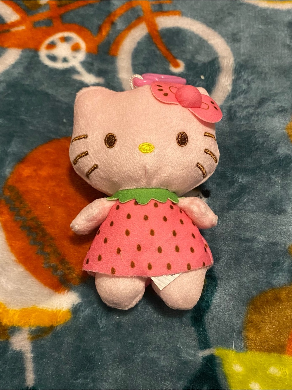 Sanrio Hello Kitty 4in Plush Clip-On Keychain Pink & Green Strawberry Dress 2021